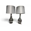Image 1 : 2 pc - Silver Lamps w/ Silver Lamp Shades - 28"H