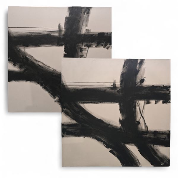 2 pc - Renwil Black & White Abstract on Canvas - 45x45"