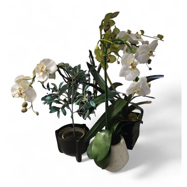 Group - Faux Plants & Flowers in Various Vases