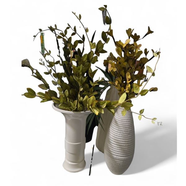 Group - Faux Plants & Flowers in Various Vases