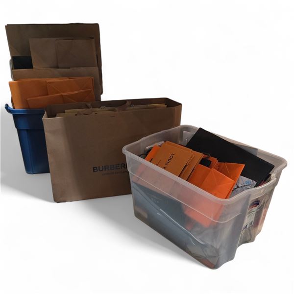 Shelf - Large Lot of Dersigner Bags (Burberry, Louis Vuitton, Hermes, Etc.)