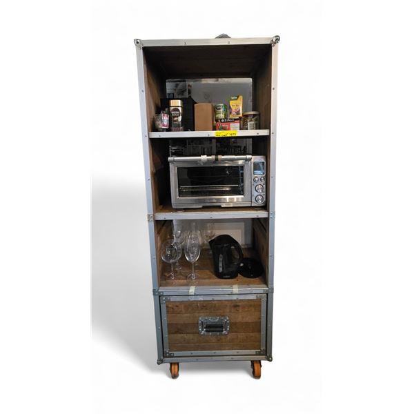Cabinet & Contents Including Toaster Oven, Glasses, Kettle, Etc.