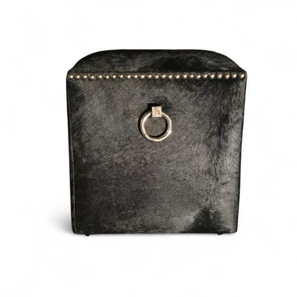 Faux Fur Black Ottoman - 17x17x18"