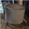 Image 2 : Grey Suede & Fabric Ottoman w/ Wood Legs - 17x19"