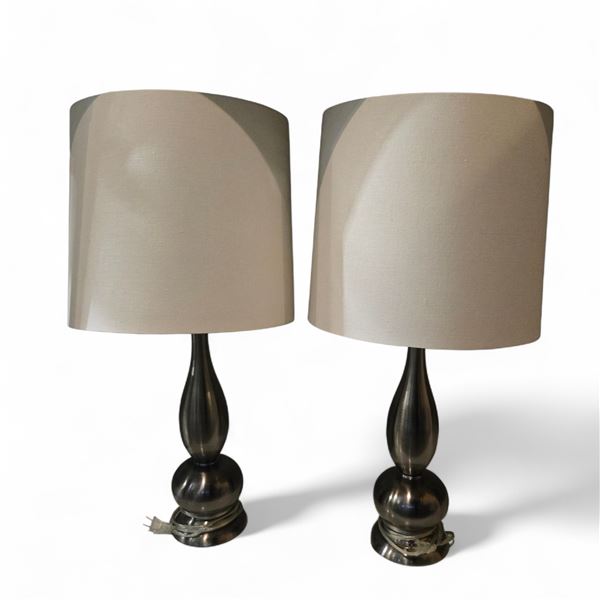 2 pc - Steel Lamps w/ Cream Colored Shades - 30"H