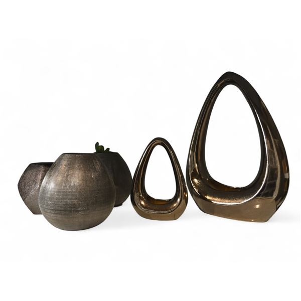 Group - Bronze & Silver Modern Planters / Vases