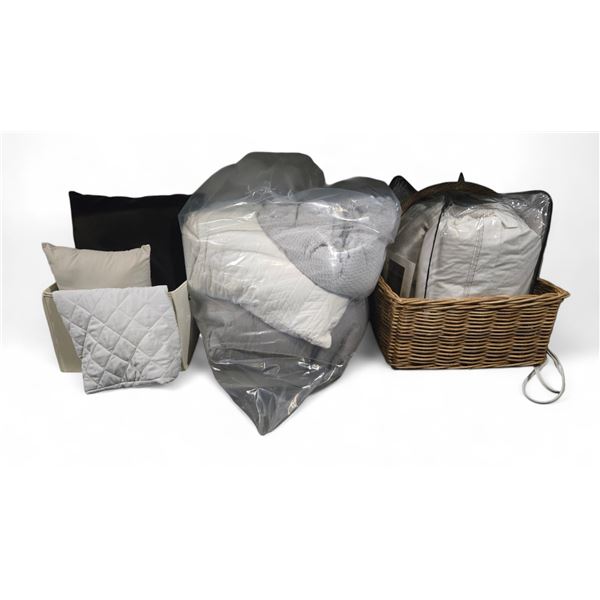 Shelf - Pillows, Blankets, Wicker Basket, Etc.