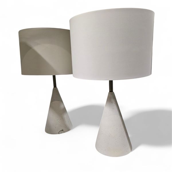 2 pc - Renwil Triangular White Stone Lamps w/ Shades - 25"H