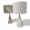 Image 1 : 2 pc - Renwil Triangular White Stone Lamps w/ Shades - 25"H