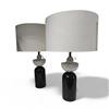 Image 1 : 2 pc - FlowDecor White & Black Marble Lamps w/ Shades - 27"H