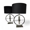 Image 1 : 2 pc - Chrome & Glass Modern Lamps w/ Black Shades - 26"H