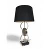 Image 1 : Glass & Stainless Lamp w/ Black Shade - 27"H