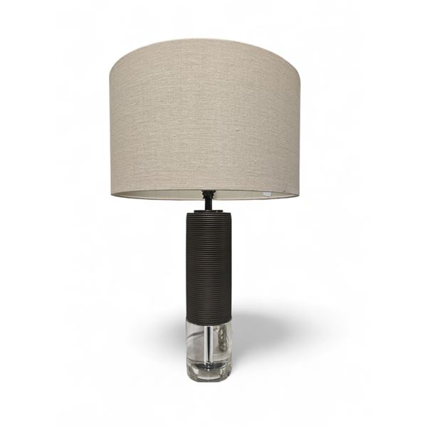 Glass & Brown Lamp w/ Creram/Beige Color Shade - 25"H