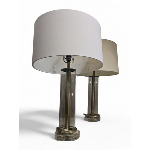 2 pc - Gold & Glass Lamps w/ Shades - 27"H