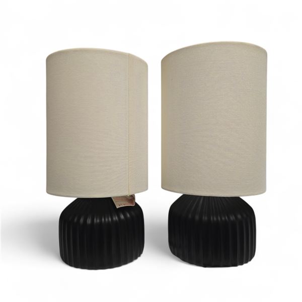 2 pc- Dark Brown Glass Lamps w/ Cream Color Shades - 15"H