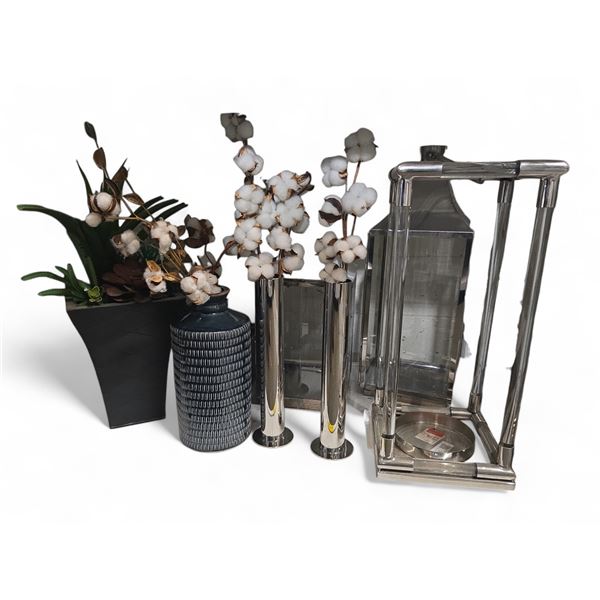 Group - Candle Holders, Vases & Faux Plants