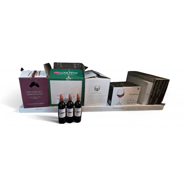 Boxes of Assorted Wines & Wine Glasses