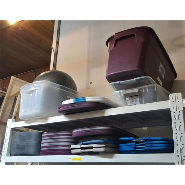 2 Shelves - Plastic Bins, Lids, Exercise Ball, Etc.