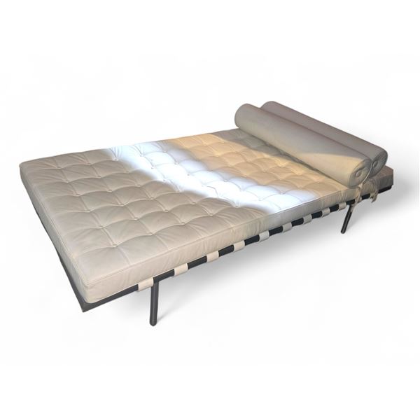 White Leather Lounge Sofa w/ 2 End Pillows - 78x38x24"