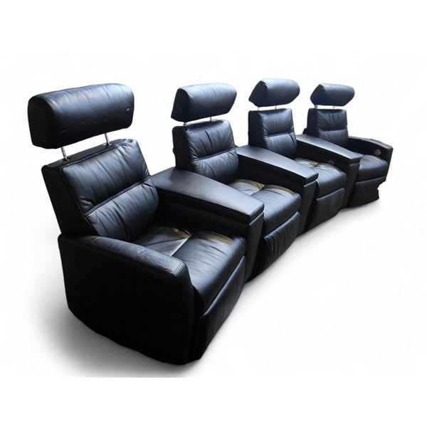 Scan Dsign Black Leather Reclining Theater Sofa w/ Adjustable Headrests - RV: $8000