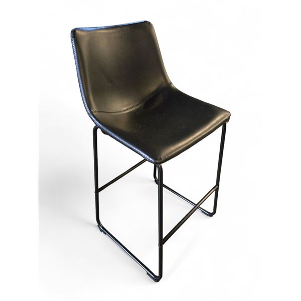 Black Leather Counter Height Stool w/ Metal Legs