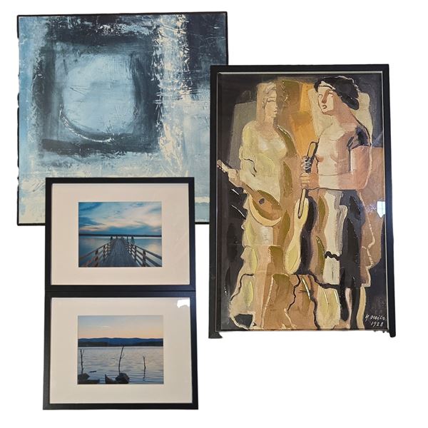 4 pc - Pictures of a Beach 17x13" & Abstract Art 18x18" & 24x16"