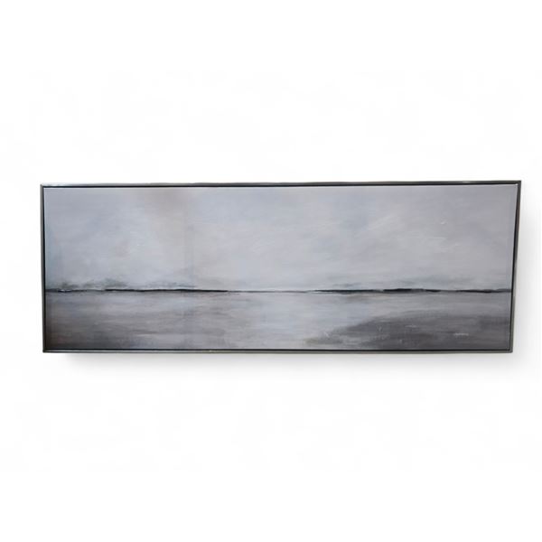 Silver Framed White Abstract Art on Canvas - 21x59"