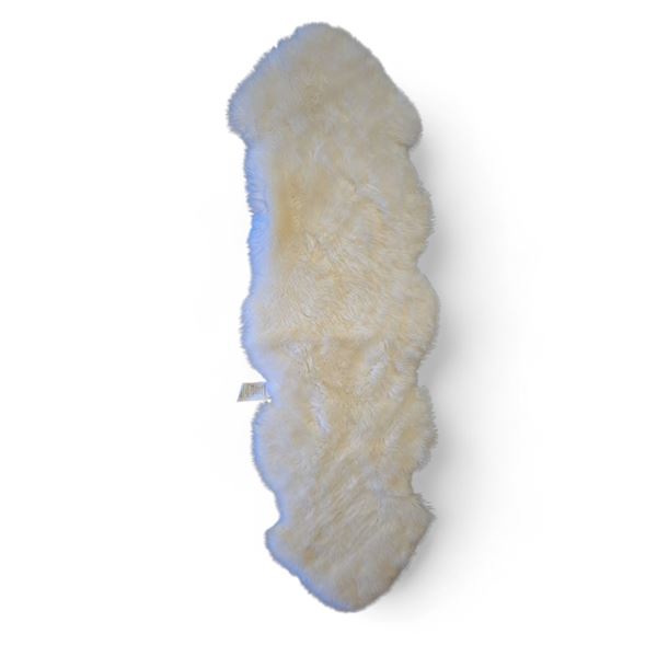 2 pc - Faux White Fur Area Rug (2'x6') & "Le Paysan" Statue (15")