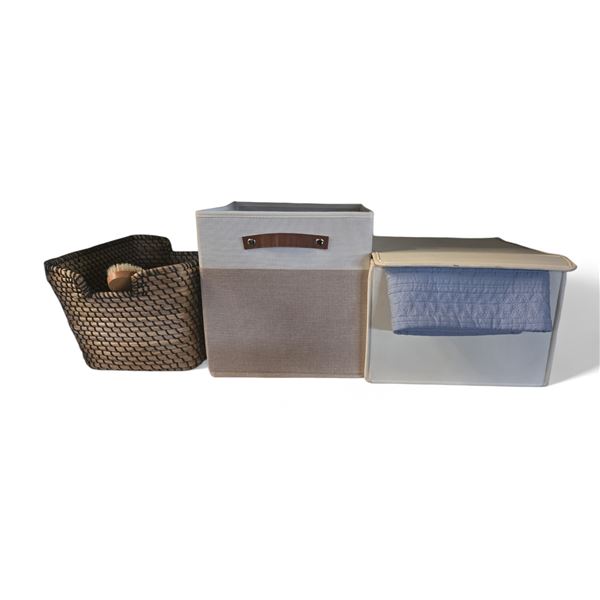 Group - Wicker Basket, Organization Cubes, Blanket, etc.