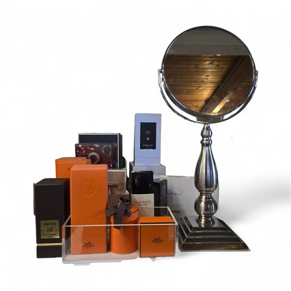 Group - Vanity Mirror, Large Group of Designer Boxes (Empty)