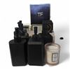 Image 1 : Group - Hand Soap/Lotion Black Pump Bottles, Candle & Empty Designer boxes