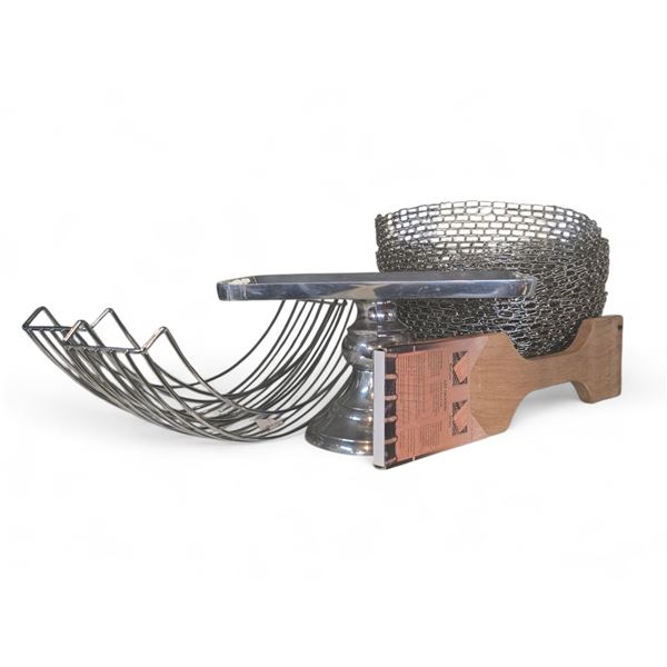 Group - Chrome Chainlink Style Serving Bowls, Chrome Display, Fruit Baskets & BBQ Tool