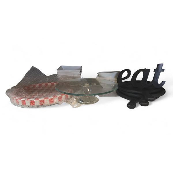 Group - Square Bowls, Cake Plate, Serving Platters, Etc.