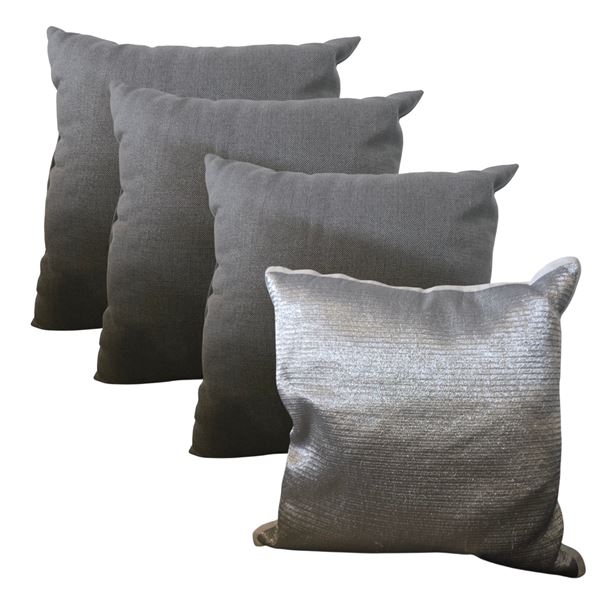Shelf - x5 Throw Pillows - Dark Grey & White/Silver