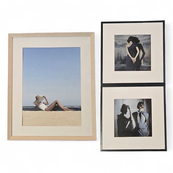3 pc - (x2) Pictures of Woman & Shadow 13x13" & Woman Sunbathing 21x17"