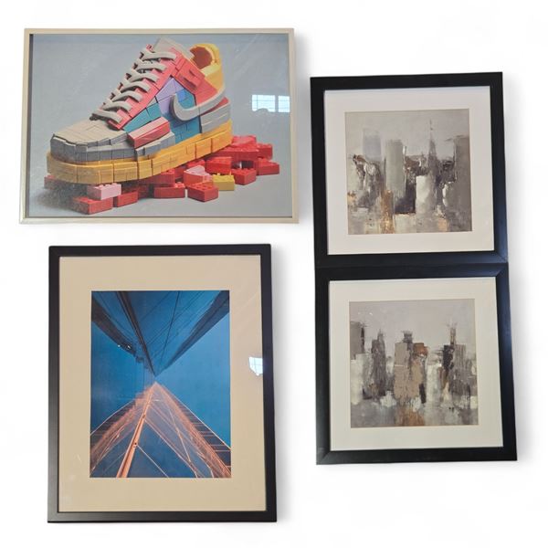 4 pc - (x2) Abstract 18x18" / Nike Lego Block Shoe 28x20" & Buildings in Perpective 17x21"