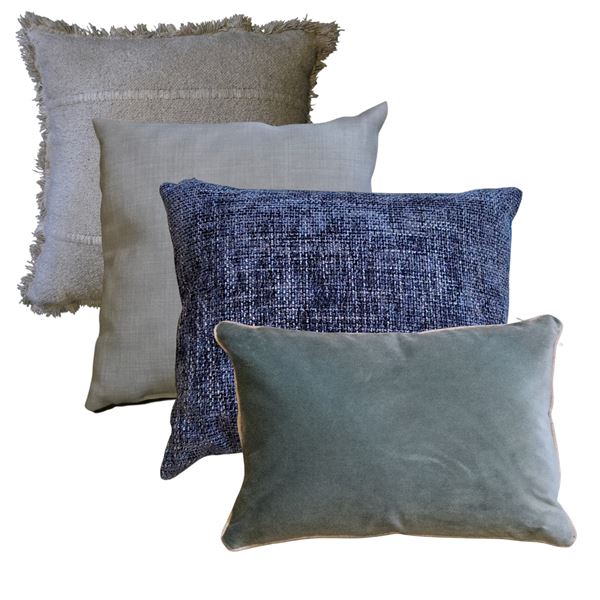 Shelf - x6 Throw Pillows - Blue, Cream, Grey & Green