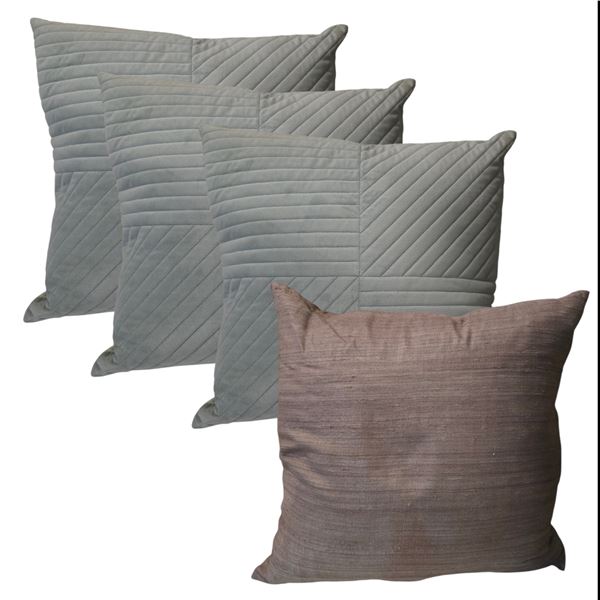 Shelf - x4 Throw Pillows - Mint Green Design (x3) & Light Purple / Marron