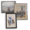 Image 1 : 3 pc - Abstract Buildings 17x21" / Abstract 13x19" / Beach 17x21"