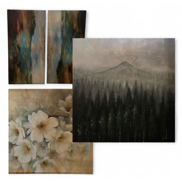 4 pc - (x2) Abstract Landscapes 36x18" / Floral Print 35x35" / Mountain Print 40x40"