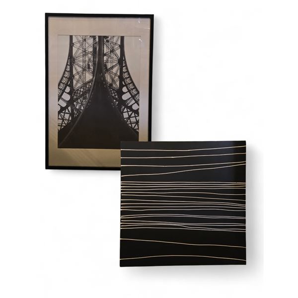 2 pc - Black & White Abstract 39.5x39.5" & Eiffel Tower Picture 25x37"