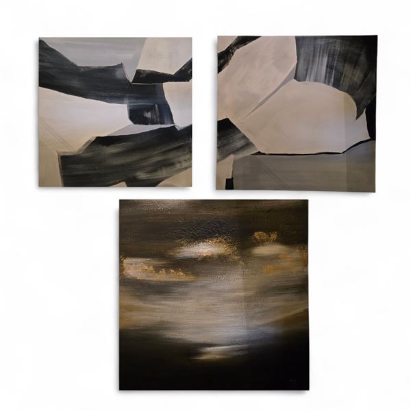 3 pc - Black & White Abstract Art - 40x40" & 36x36"