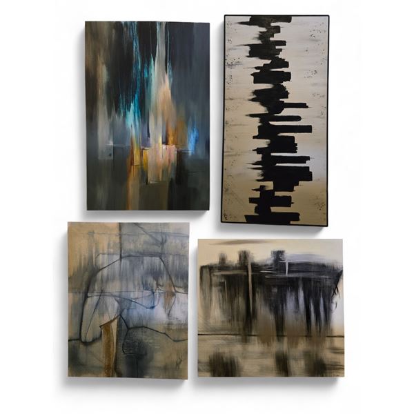 4 pc - Renwil Black & White Abstract Painting 30x60" / Abstract Art 36x48", 30x48" & 40x40"