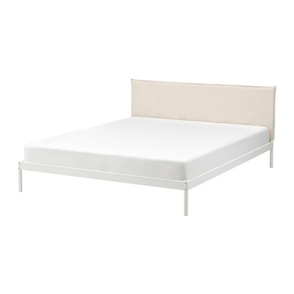 White Metal Double Bed w/ Headboard, Side Rails, Footboard & Frame