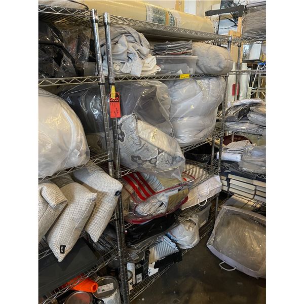 Contents of Rack - Camping Mat (72x48x2"), Assorted Pillows, Bedding, Paint, Tray, Etc.