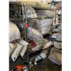 Image 1 : Contents of Rack - Camping Mat (72x48x2"), Assorted Pillows, Bedding, Paint, Tray, Etc.