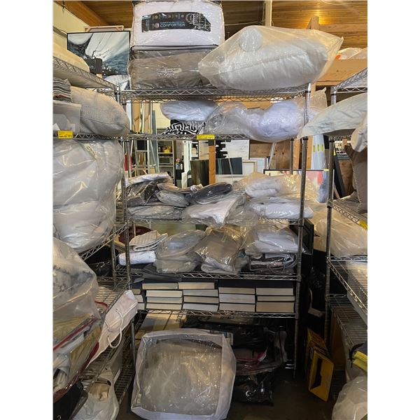 Contents of Rack - Assorted Pillows, Quilt, Sheets, Books, Etc.