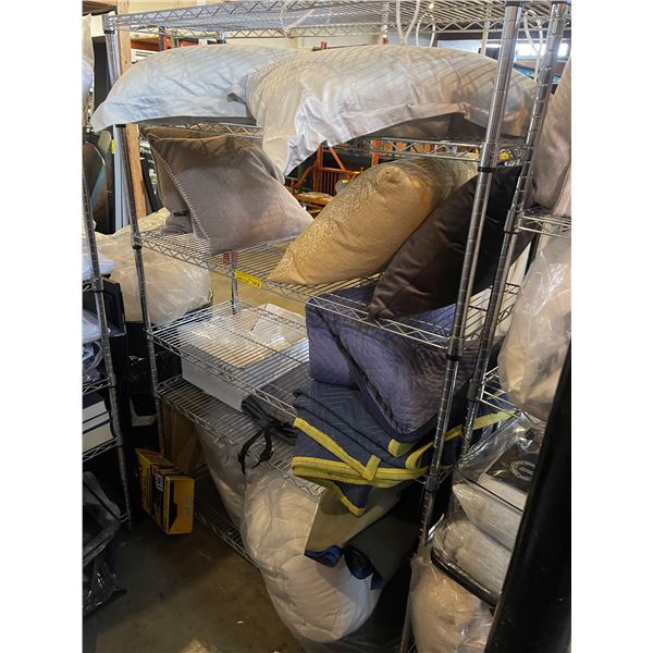 Contents of Rack - Assorted Pillows, Bedding, Moving Blanket, Etc.