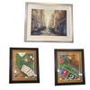 Image 1 : 3 pc - Games & Poker Pictures 23x19" & City Picture 21x17"