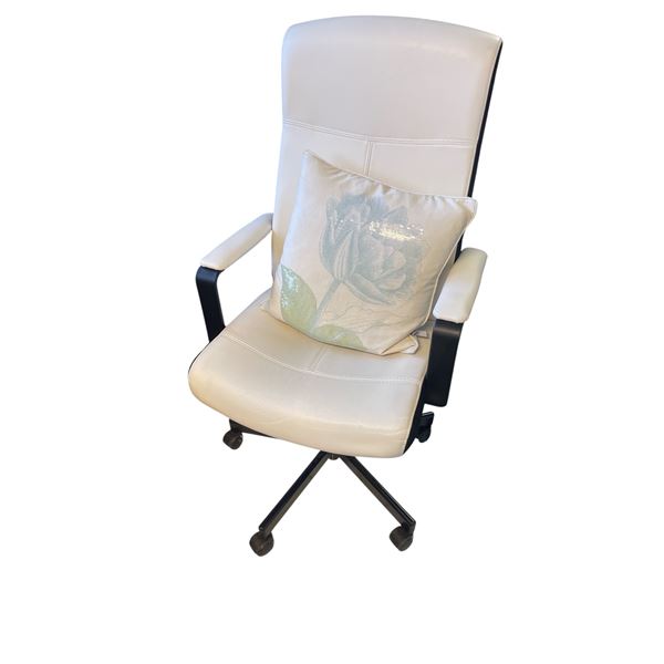 Adjustable Rolling White Leather High Back Office Chair